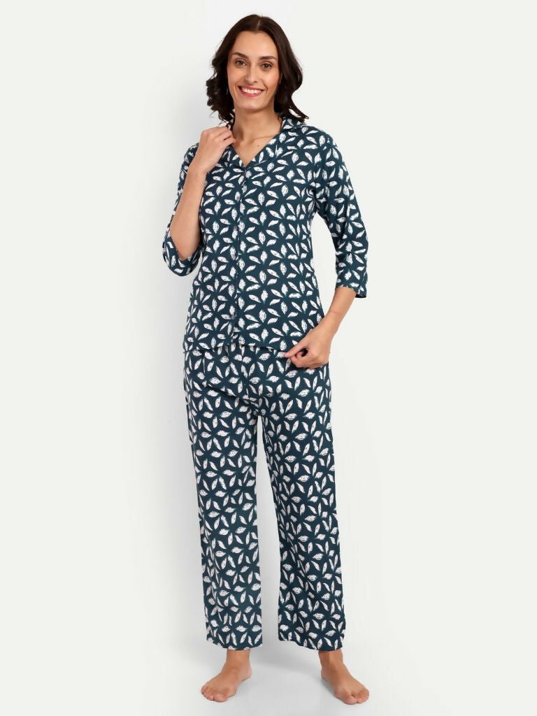 Alvano Beautiful Floral Print Co-ord set for Women's and Girls Rayon(Blue)