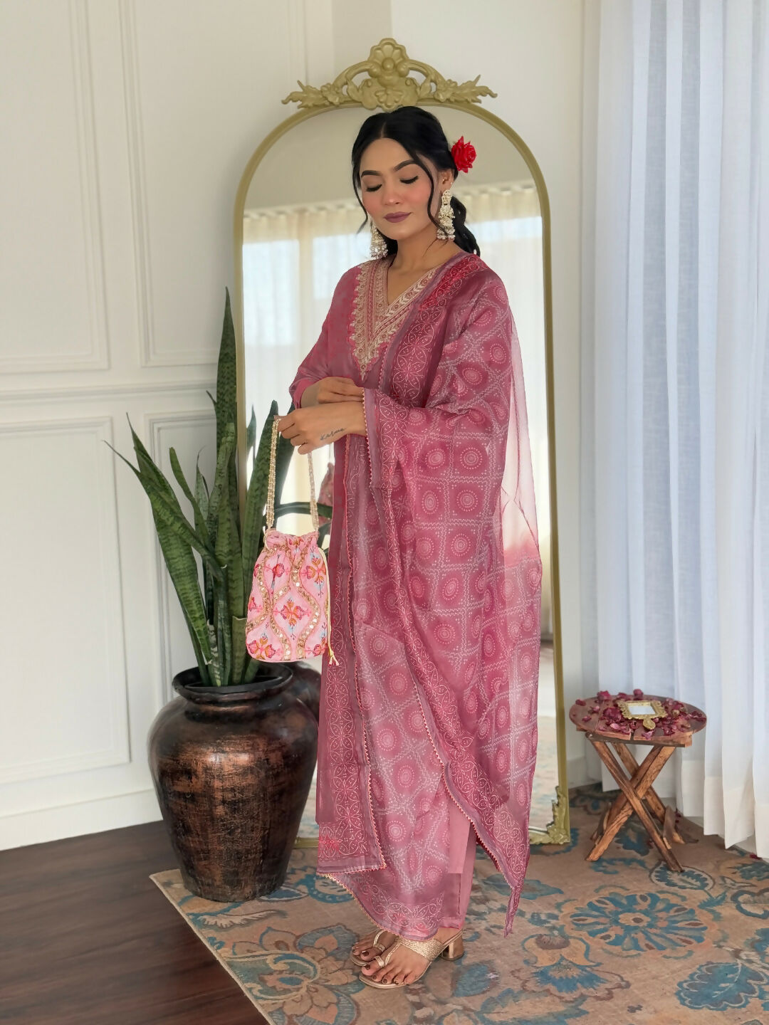 The52 Gajri Women's Beautiful Embroidered Rayon Fabric with Straight Kurta, Pant and Dupatta Set