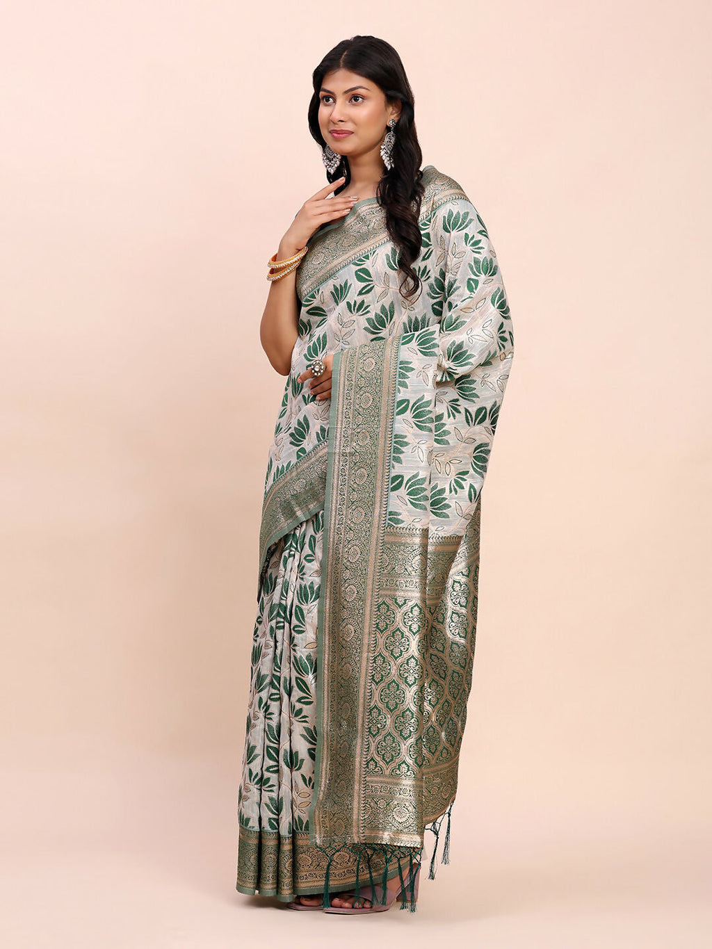 Shree Shyam Fashion Linen Cotton Green Saree