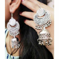 MS Fashion India Traditional Oxidized Silver Jhumka Mirror Earrings