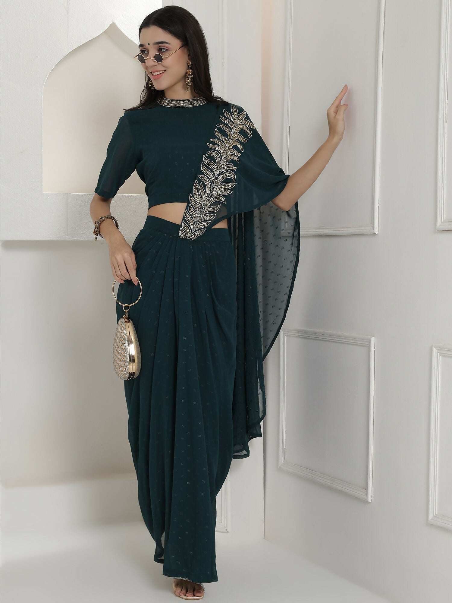 Joban Fashion Green Georgette Drape Skirt Set