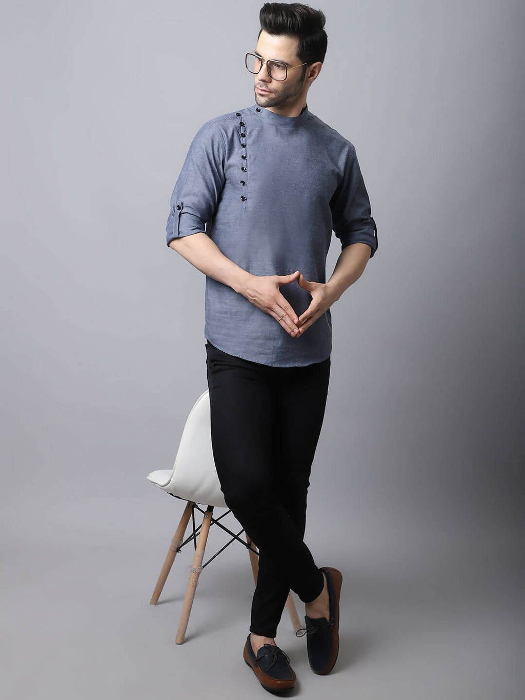 Even Apparels Grey Pure Cotton Men's Kurta With Side Placket
