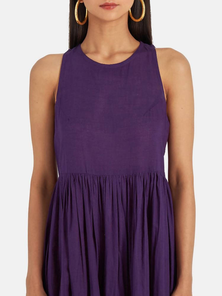 Suta Women's Purple Solid Fit and Flare Dress