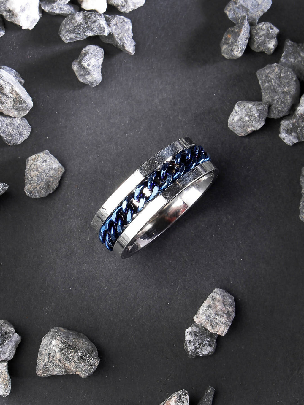 NVR Men's Rhodium Plated Stainless Steel Finger Ring