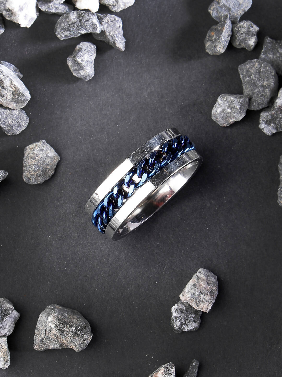NVR Men's Rhodium Plated Stainless Steel Finger Ring