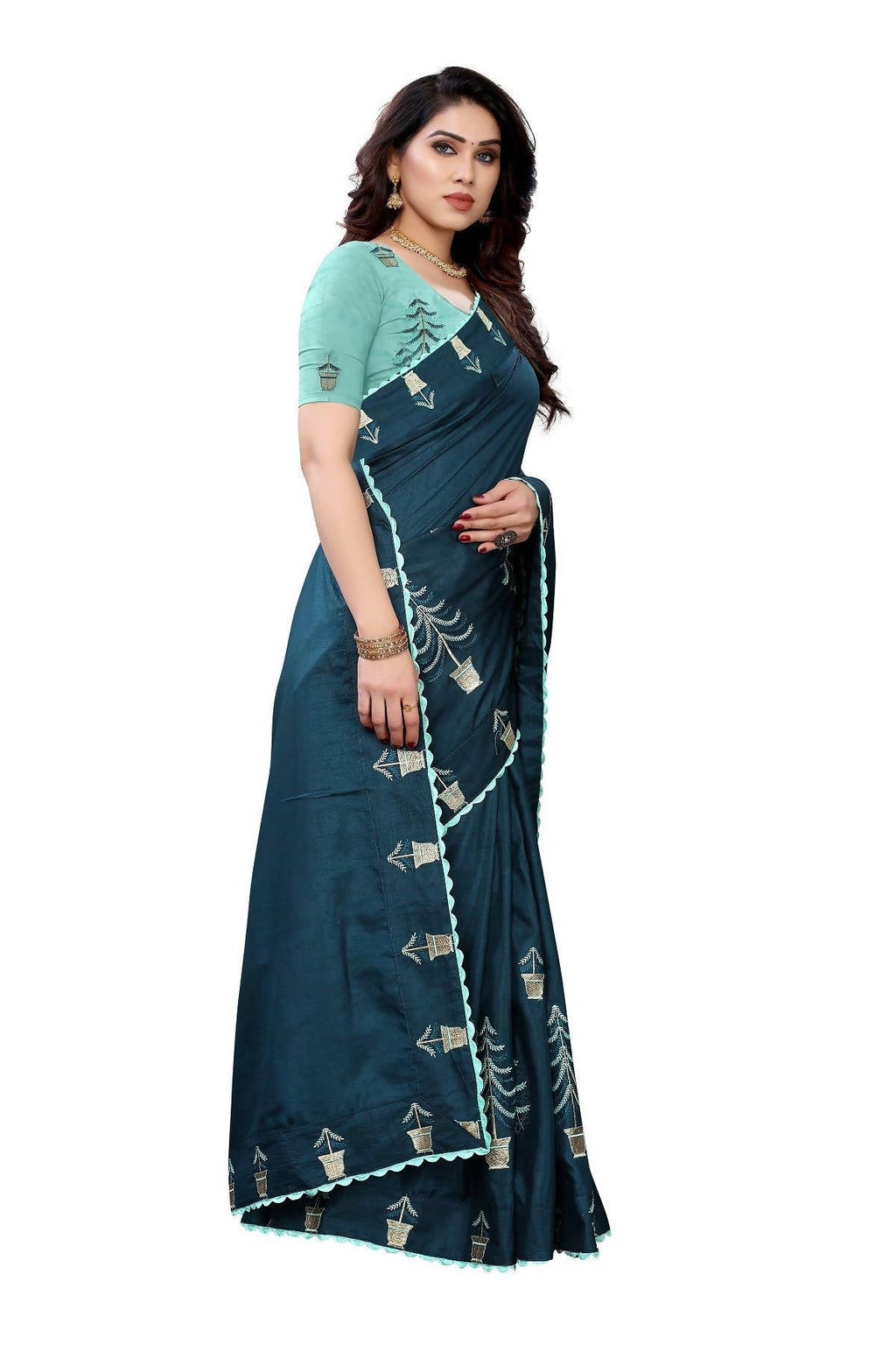 Vamika Rama Green Dola Silk Embroidery Saree (HELENA RAMA)