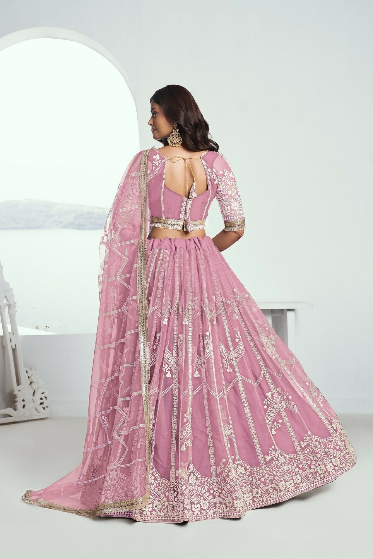 Eilara Glamorous Pink Thread Embroidered Work Net Wedding Lehenga Choli