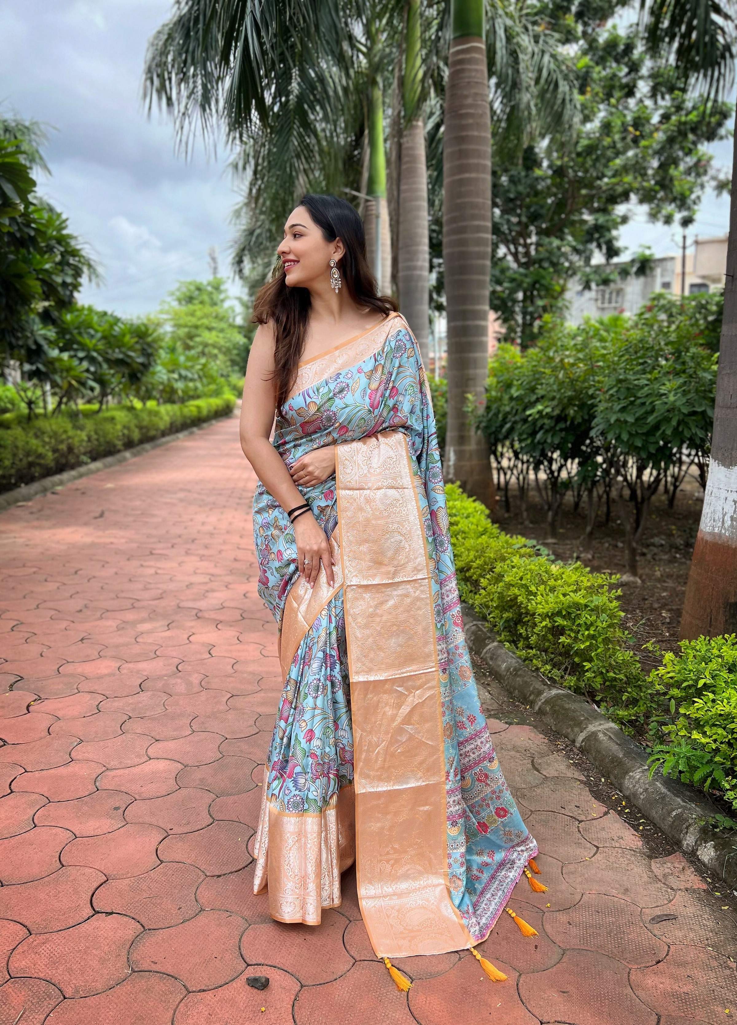 Vamsee Srivali Srivali -Mustard Pure Soft Tussar Dola Satin Silk Saree