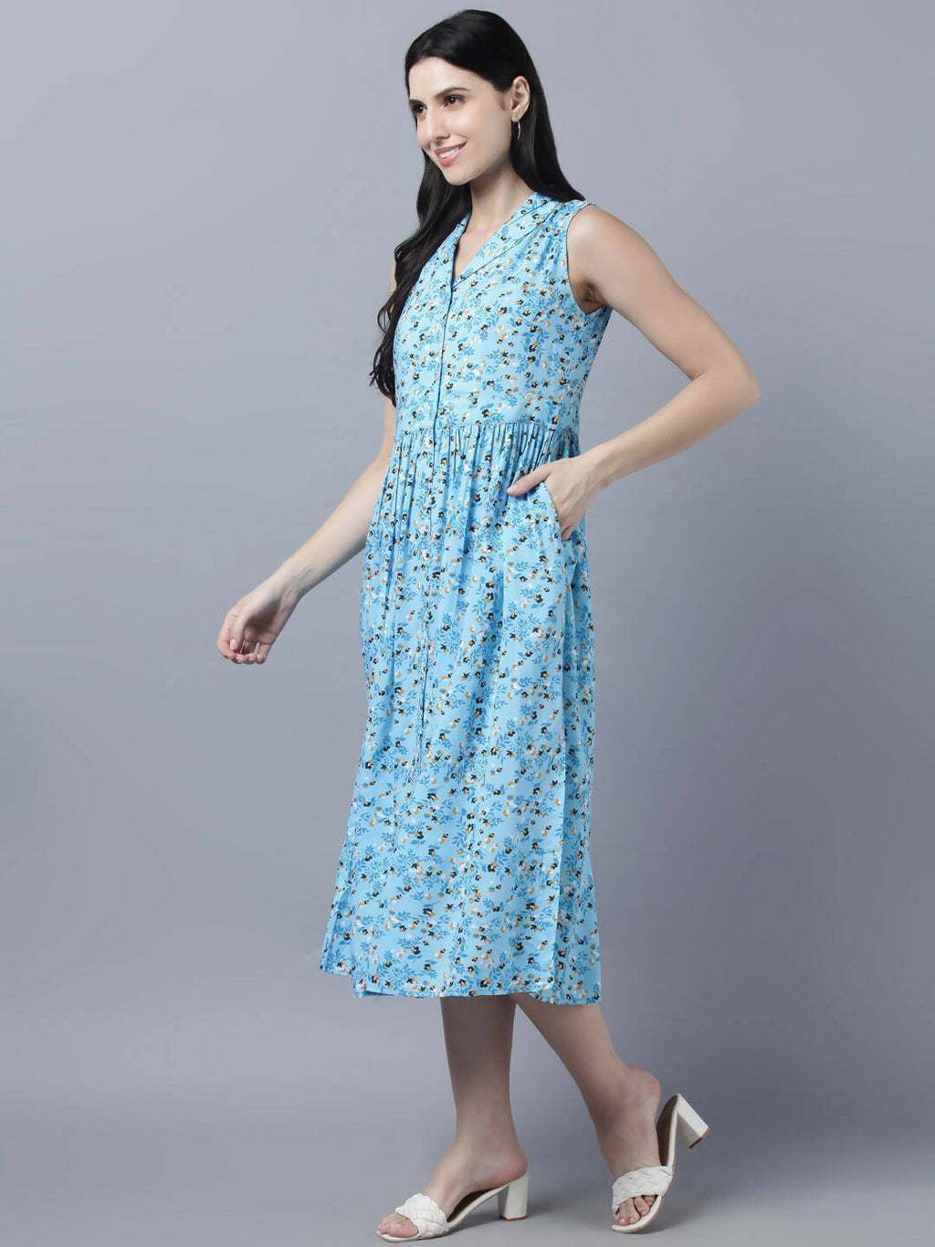 Myshka Women's Blue Floral Midi Dress