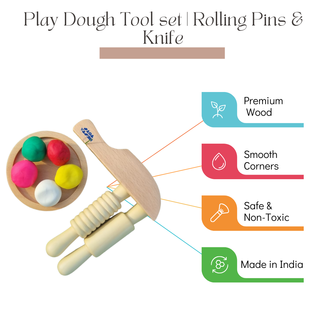 Nesta Toys Play Dough Tools, Wooden Tools for Clay, Montessori Toys (18 Months +)