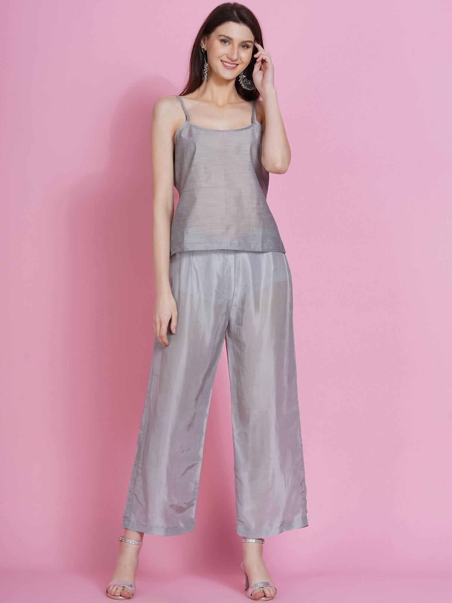 Women Republic Grey Opara Silk Kurta With Belt And Palazzo
