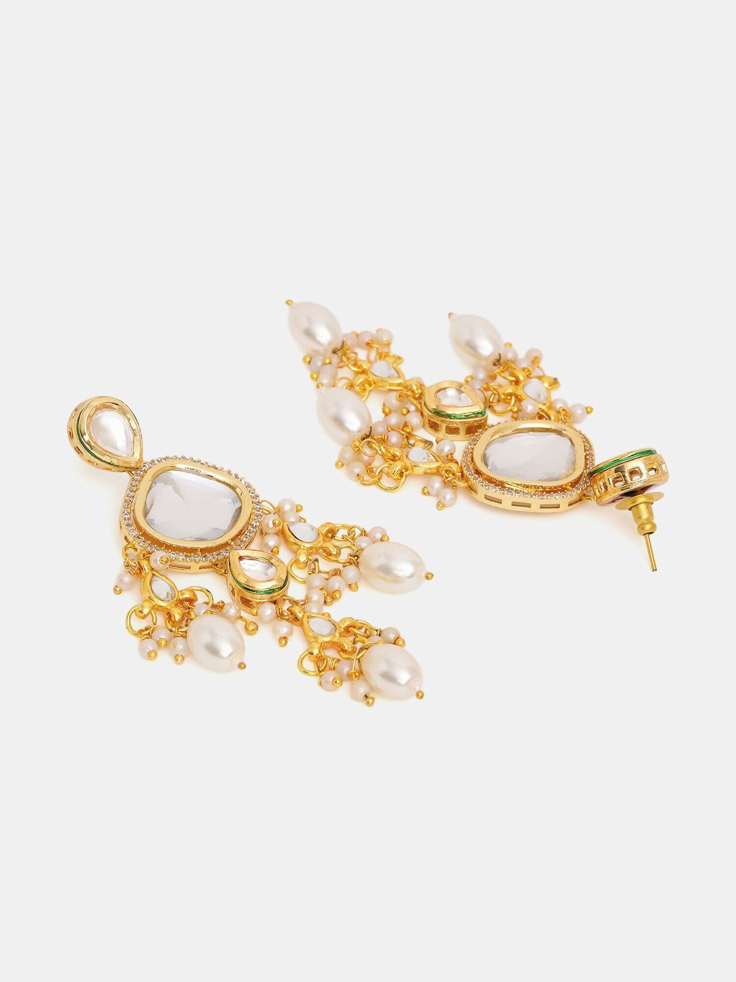 Ruby Raang 22k Gold Polished Kundan Earrings With Pearls