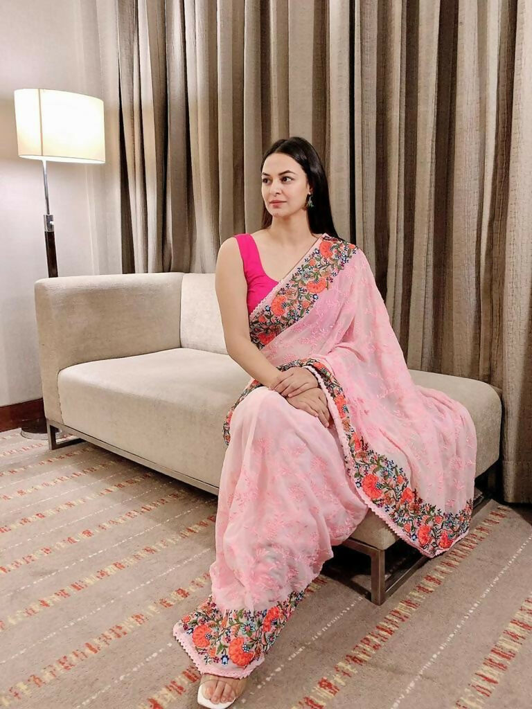 Vamsee Sandhya Pink Georgette Saree