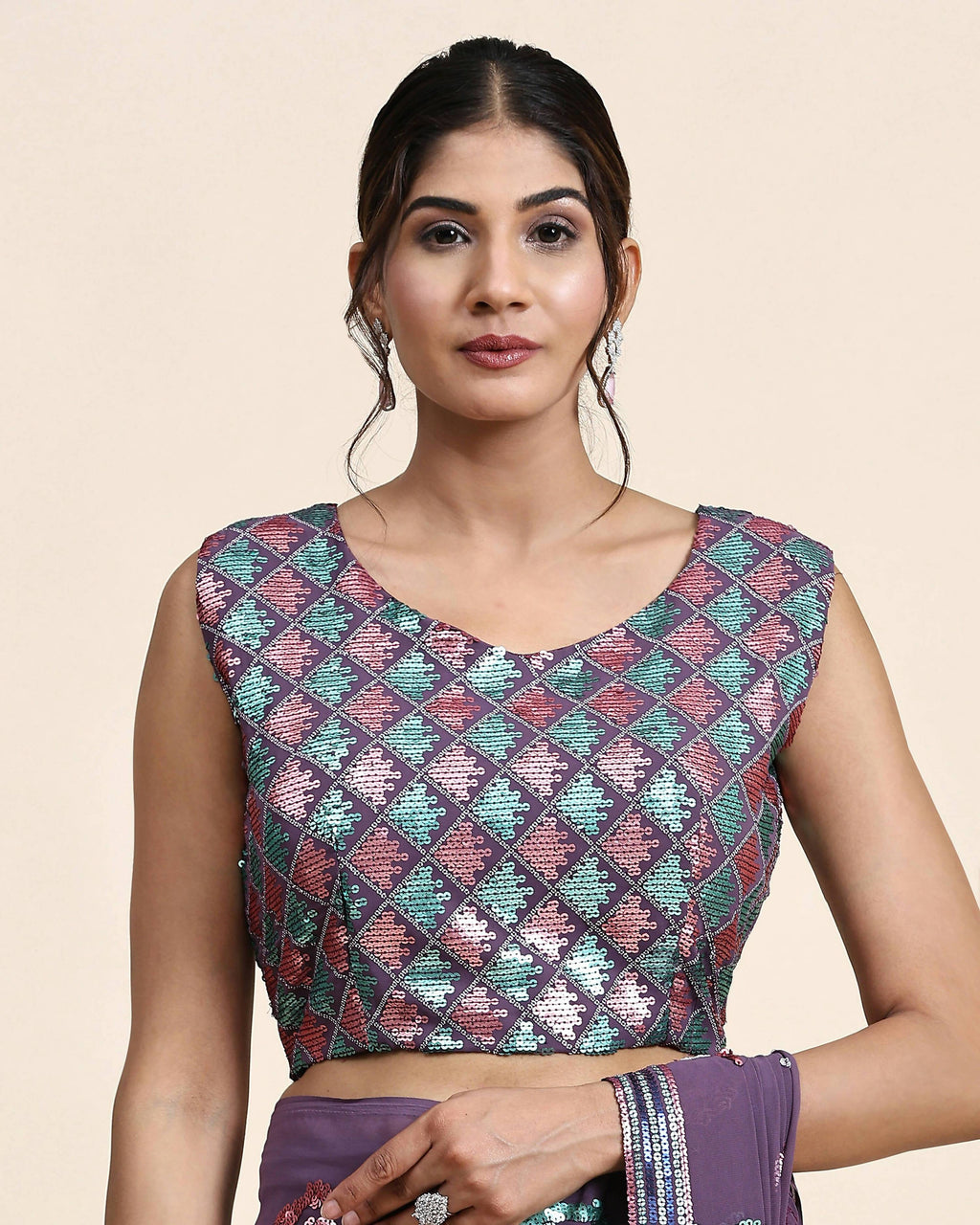 Purple Pure Georgette Sequence work Ready to wear Saree with stitched Blouse - Nirvana
