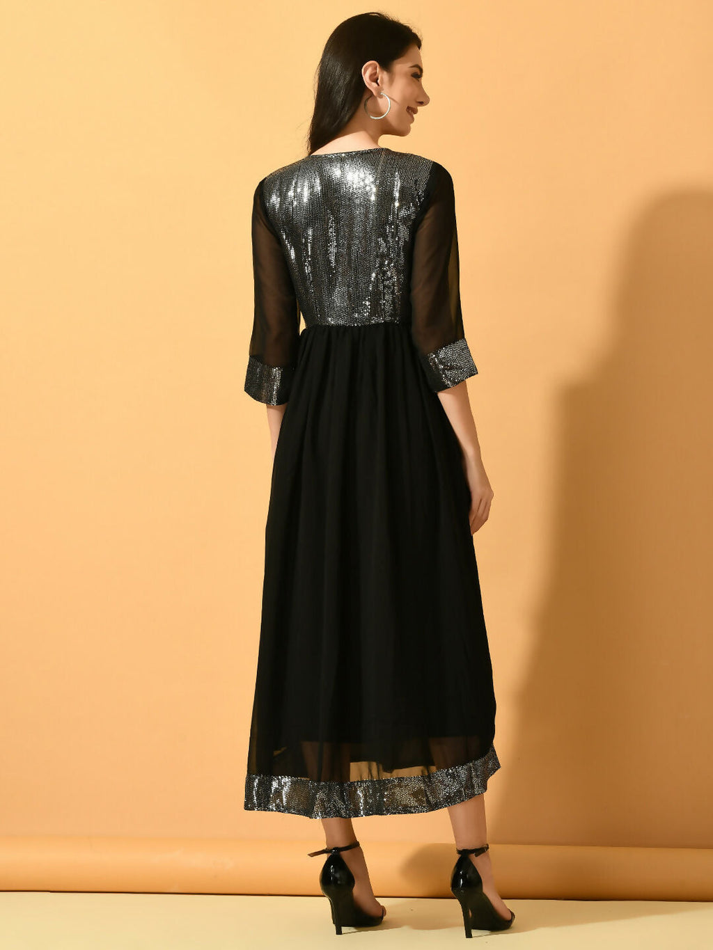 Myshka Women's Black Fit and Flare Party Dress