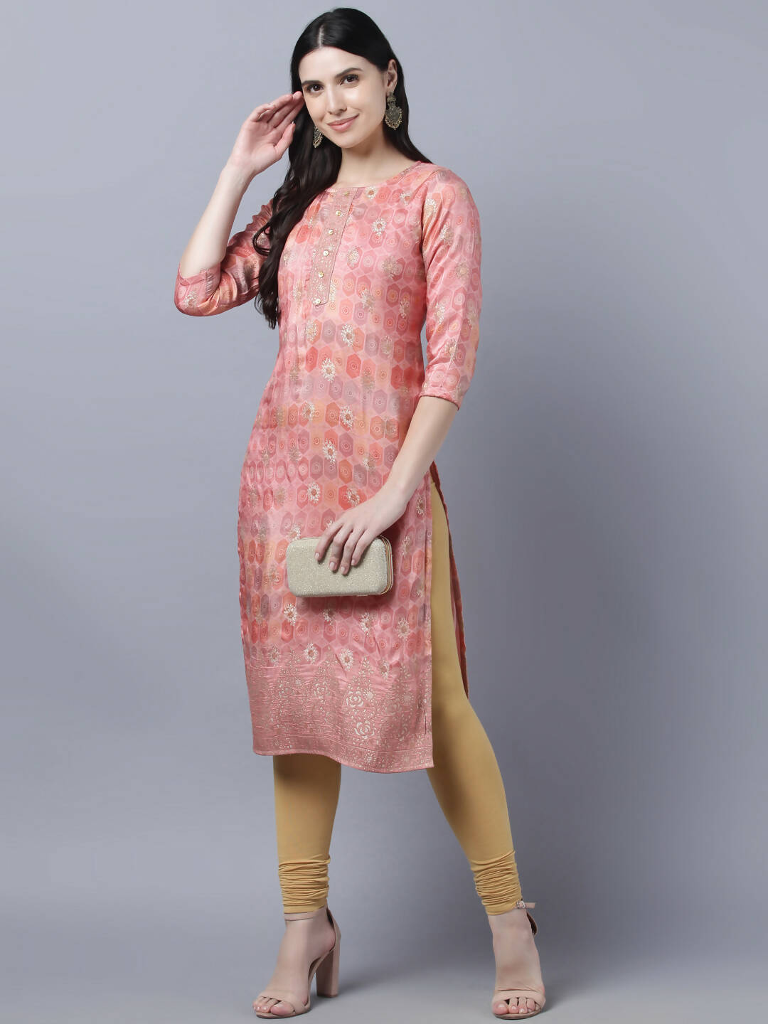 Myshka Stylish Pink 3/4 Sleeve Women's Kurta