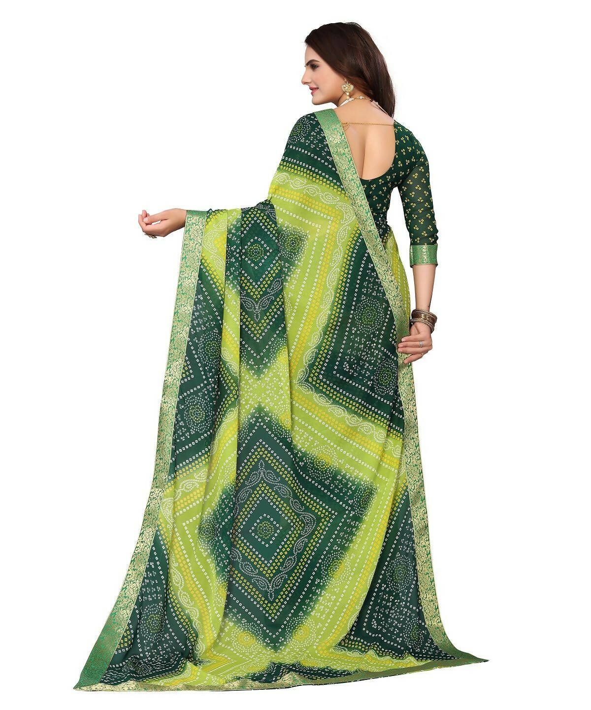 Vamika Green Georgette Printed With Lace Saree (VERA GREEN)