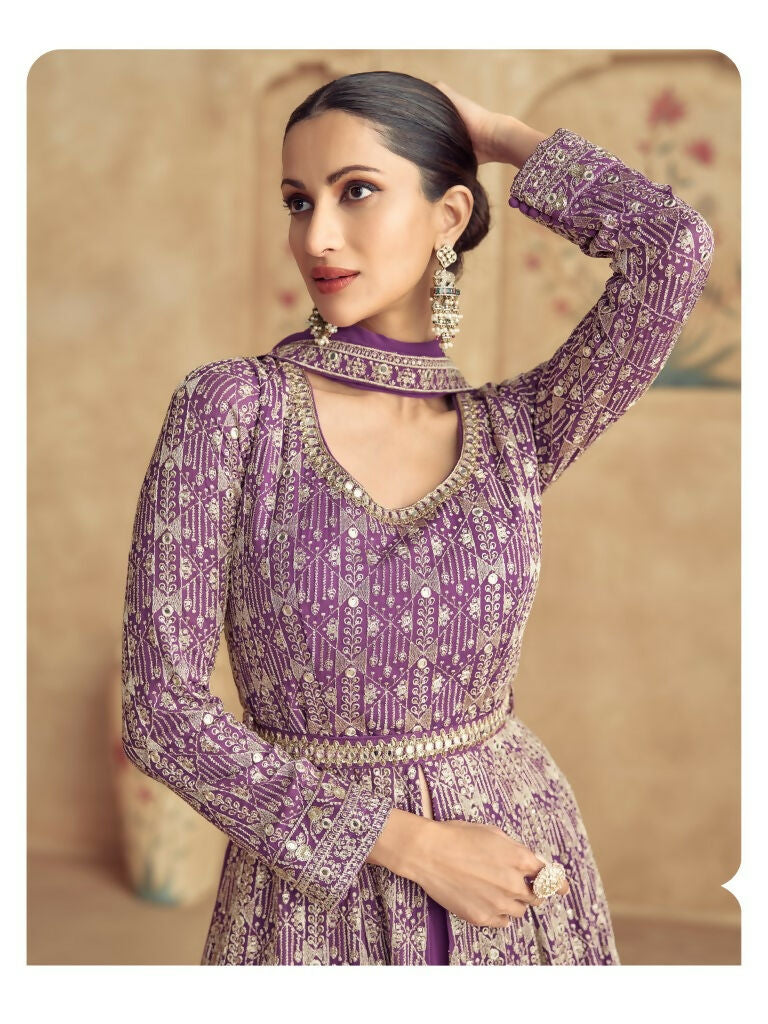 Vastranavya Stunning Purple Georgette Gota Sequins A-Line Anarkali Suit