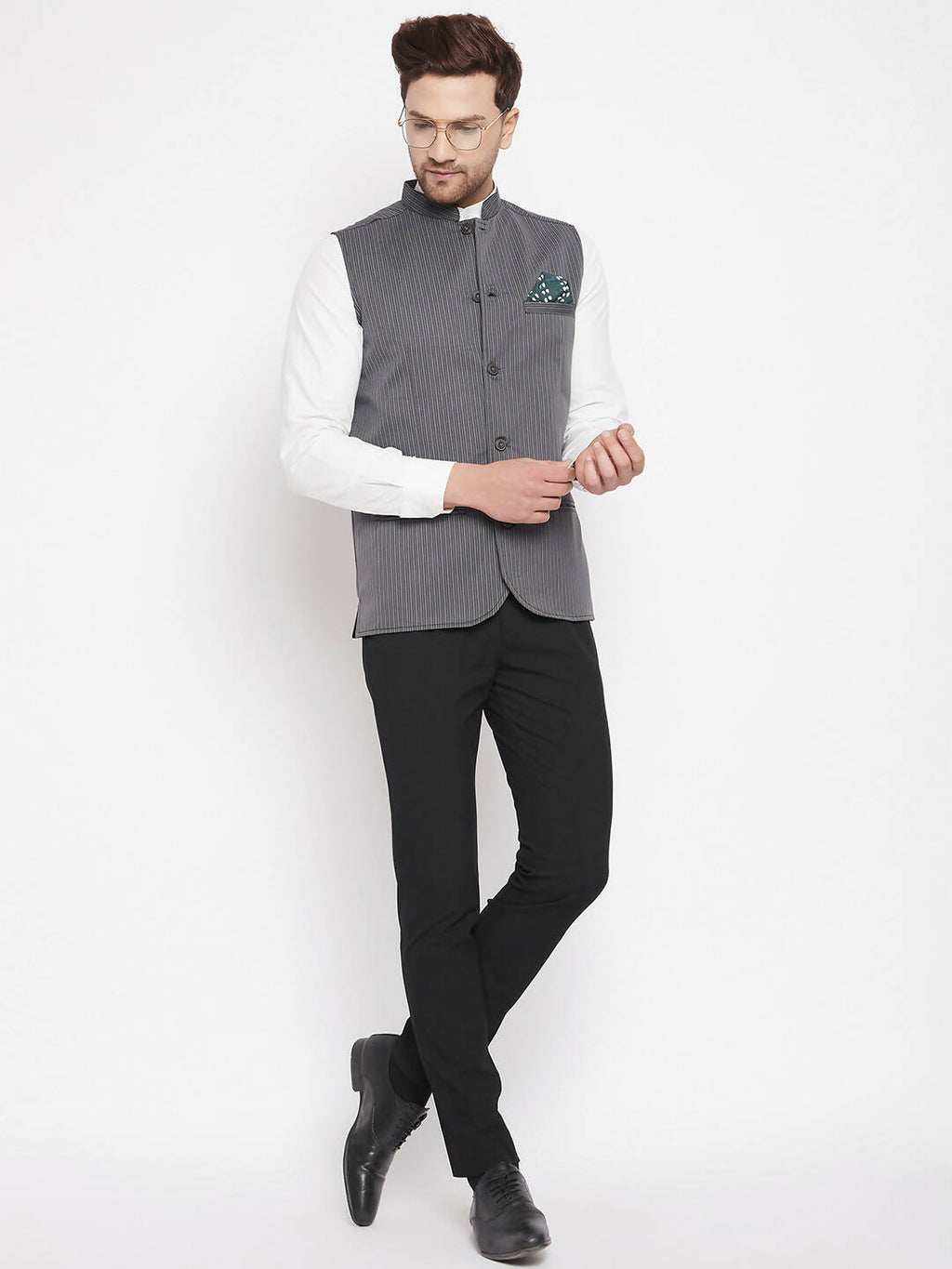 Even Apparels Grey Merino Men Woven Nehru Jacket BF708