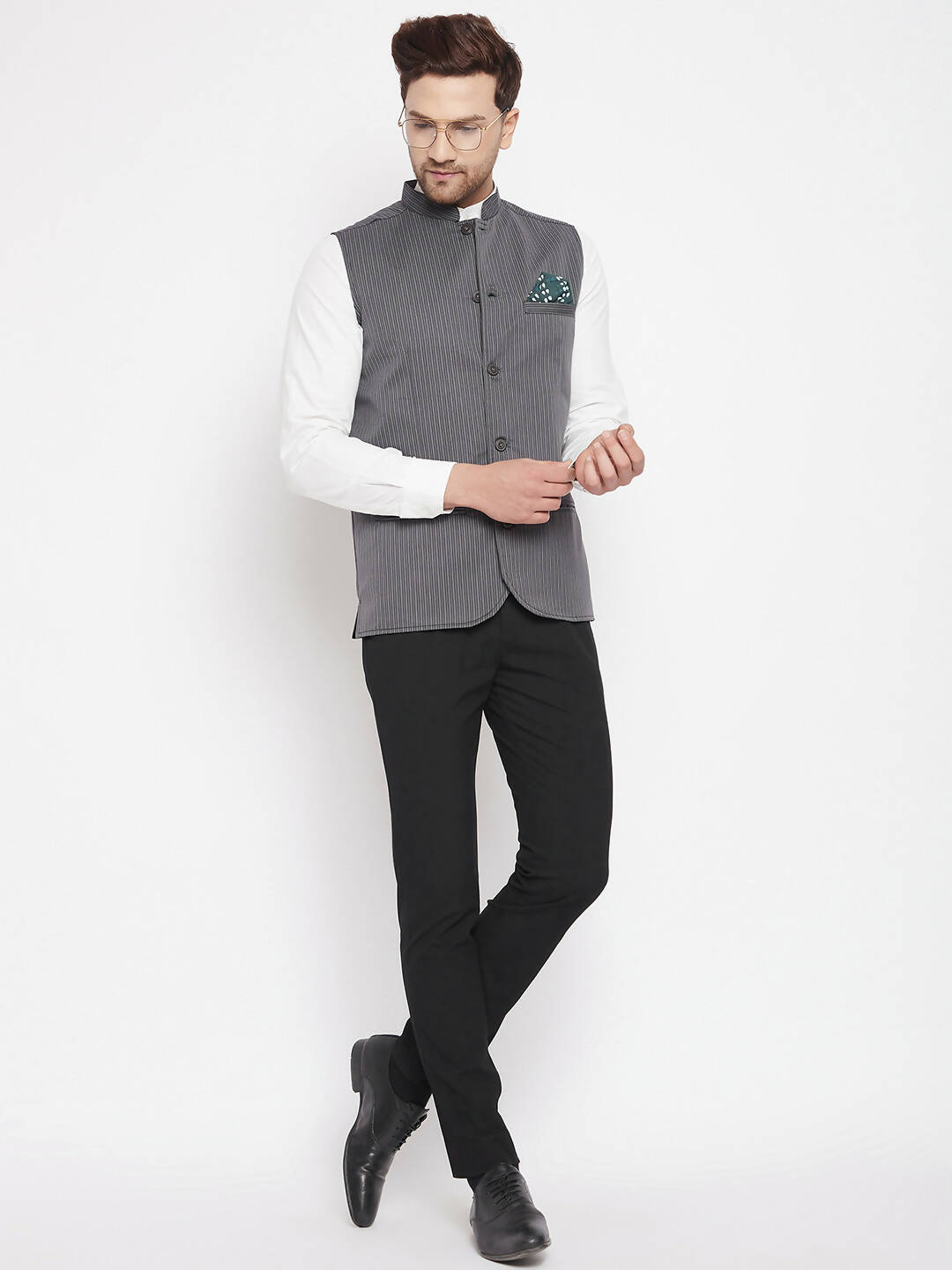 Even Apparels Grey Merino Men Woven Nehru Jacket BF708