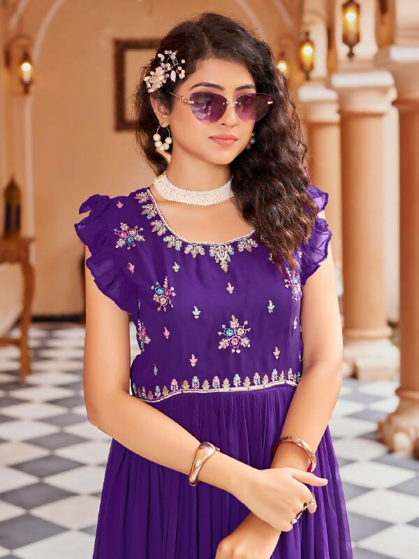 Joban Fashion Purple Readymade Dress With Sequins embroidery Work