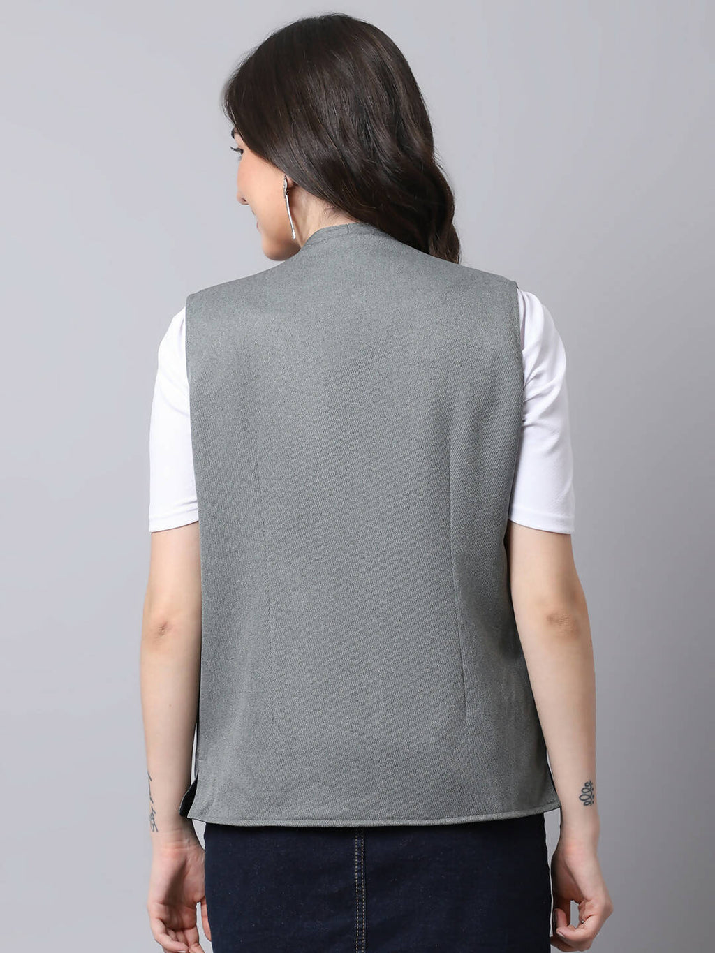 Even Apparels Grey Polyblend Open Front Women's Waistcoat