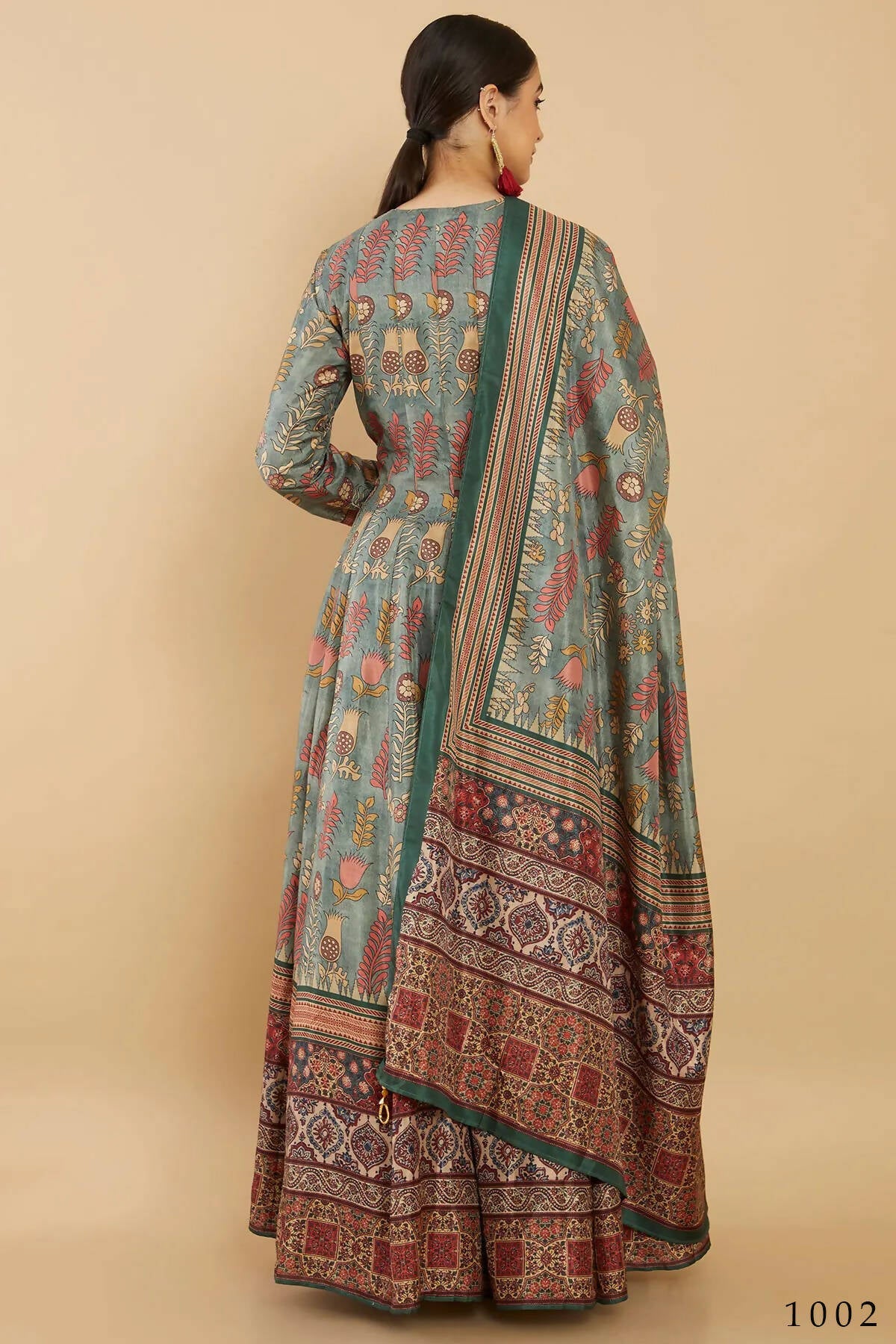 Women's Partywear Designer Green Soft Dola Silk Anarkali suit with Dupatta - Kalishta