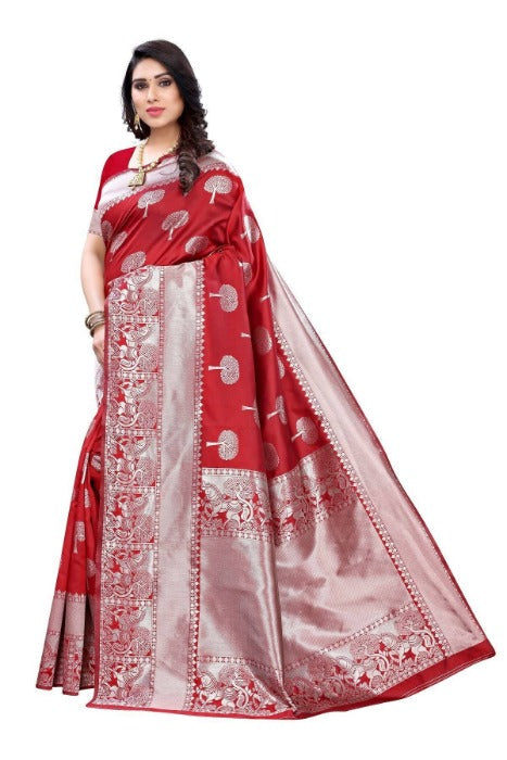 Vamika Banarasi Jacquard Weaving Red Saree (AMEE RED)