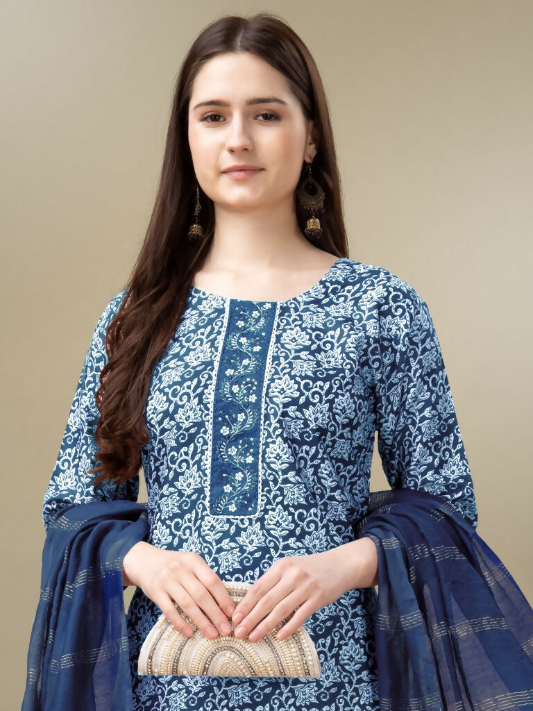 Jyoti Fashion Women's Light Blue Rayon Embroidery & Sequence work Kurta with Trouser & Dupatta