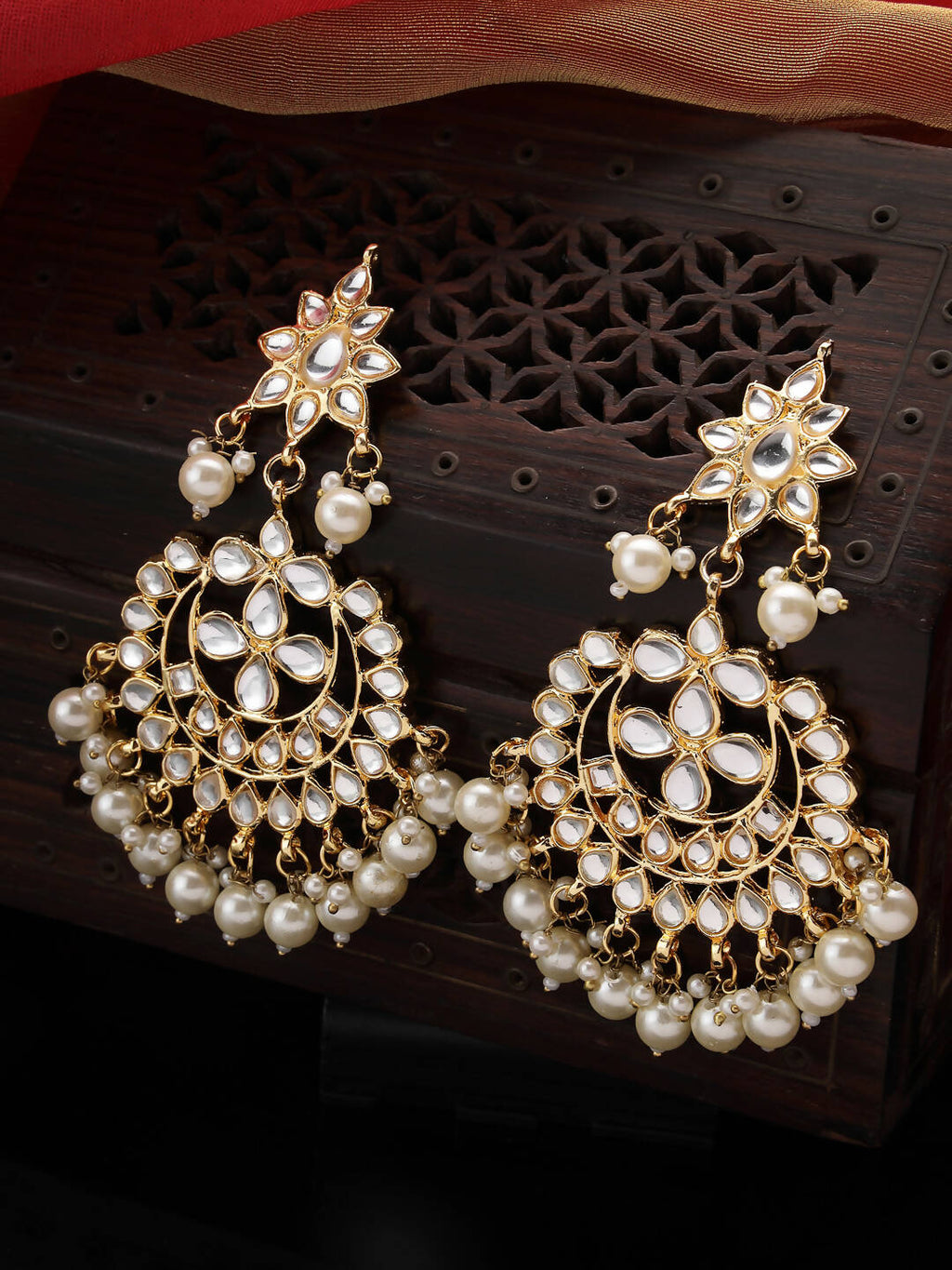 NVR Women's Gold-Polished Kundan Chandbali Earrings