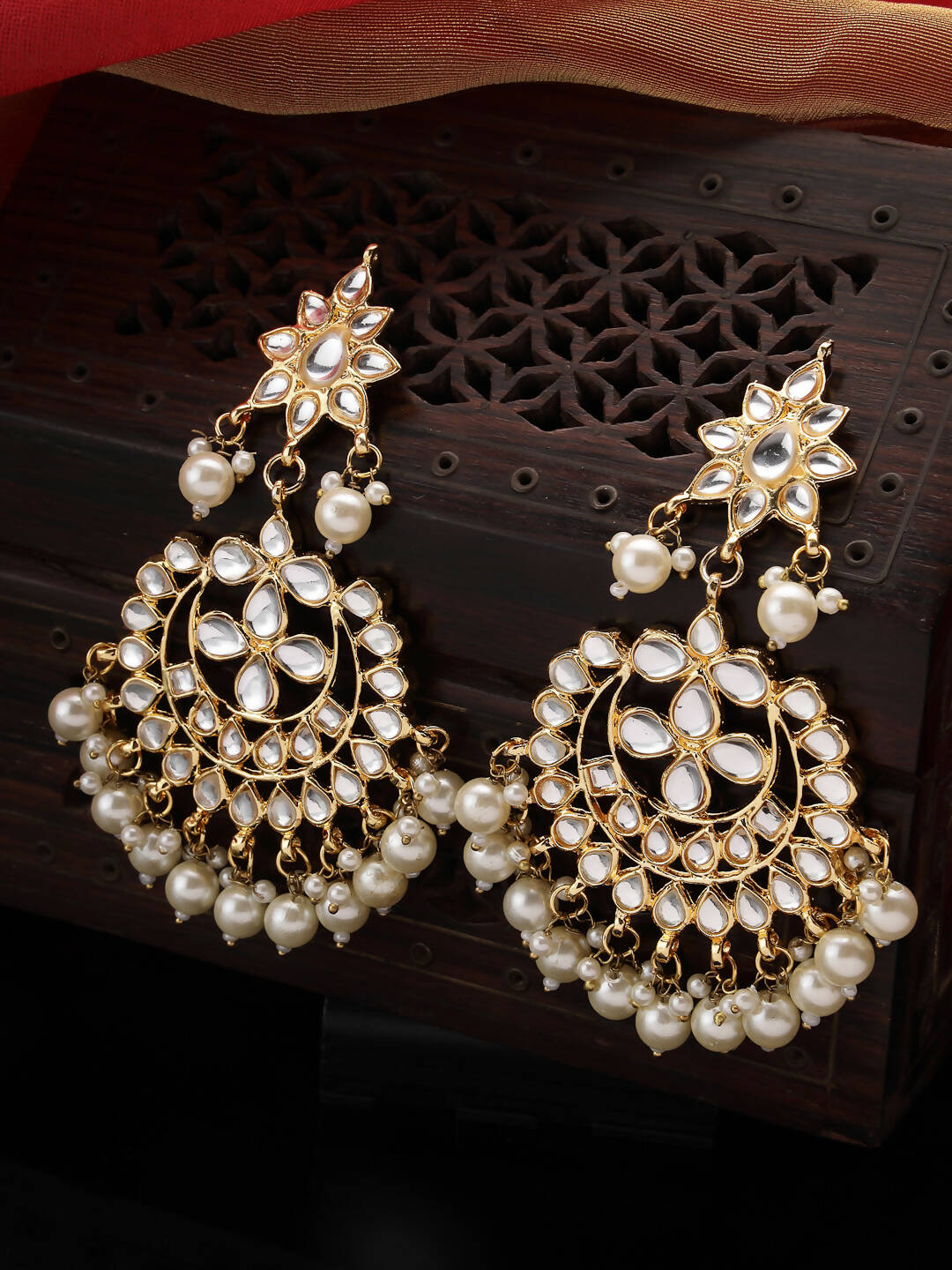 NVR Women's Gold-Polished Kundan Chandbali Earrings