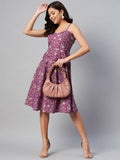 Miravan Women's Purple Floral Printed Midi Length Dress