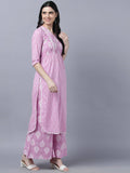 Myshka Stylish Pink 3/4 Sleeve Women's Kurta Palazzo Set