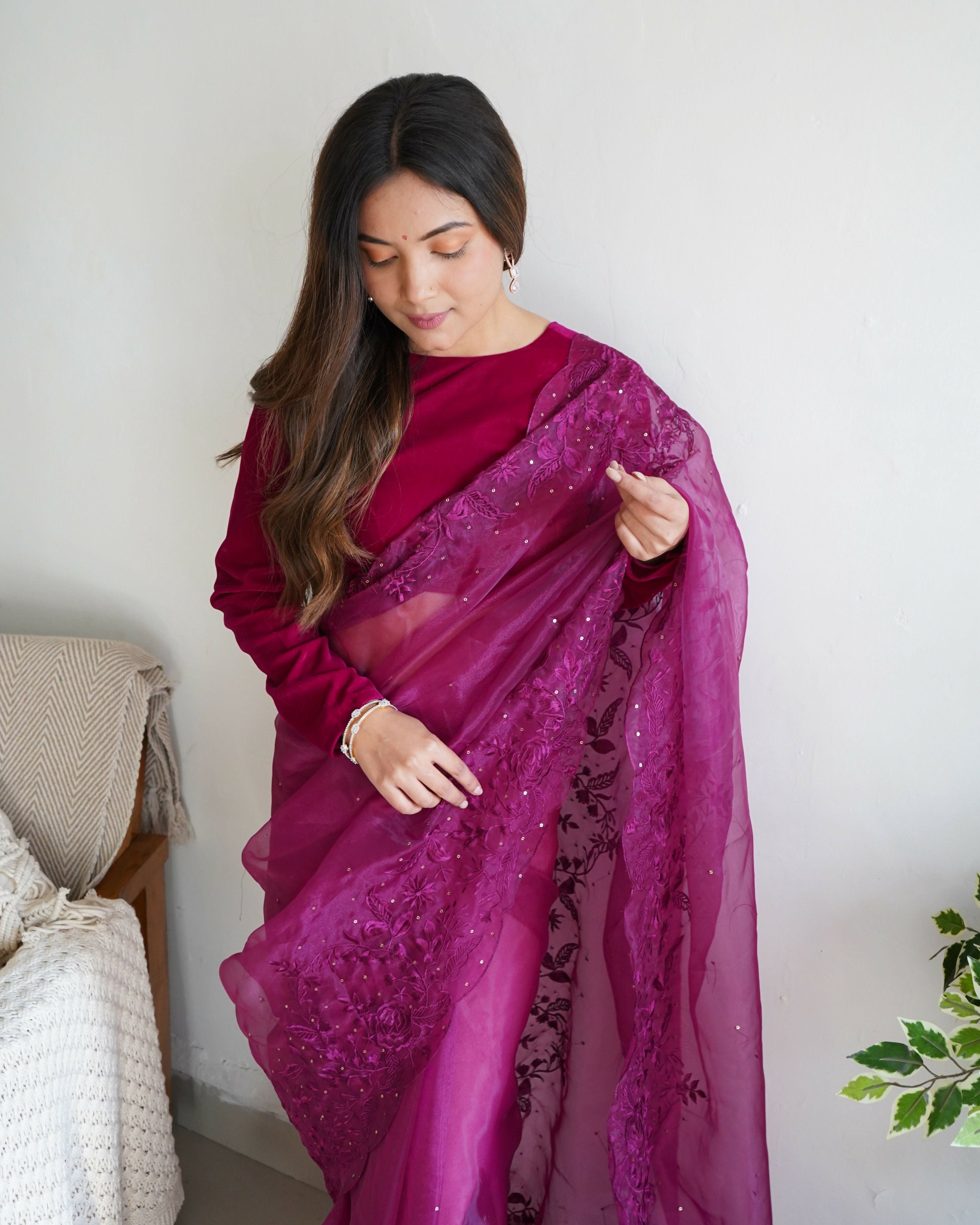 Vamsee Anushka Purple Organza Saree