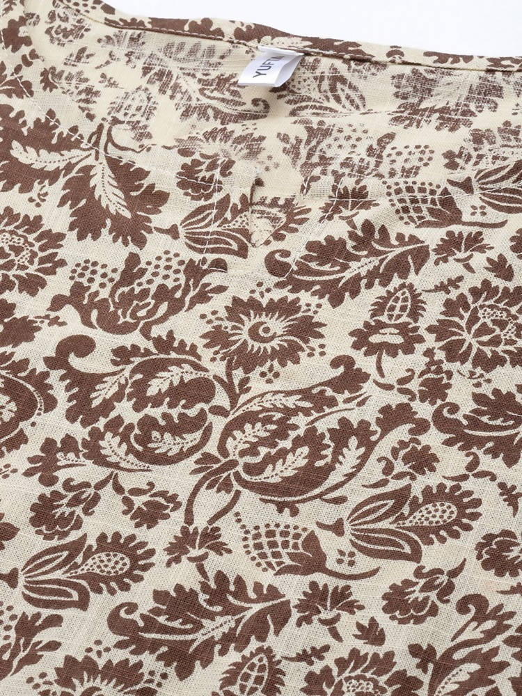 Yufta Women Brown & Beige Printed Kaftan Kurta