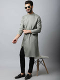 Even Apparels Grey Color Pure Cotton Sherwani Men's Kurta With Asymetrical Cut (SLD1181)
