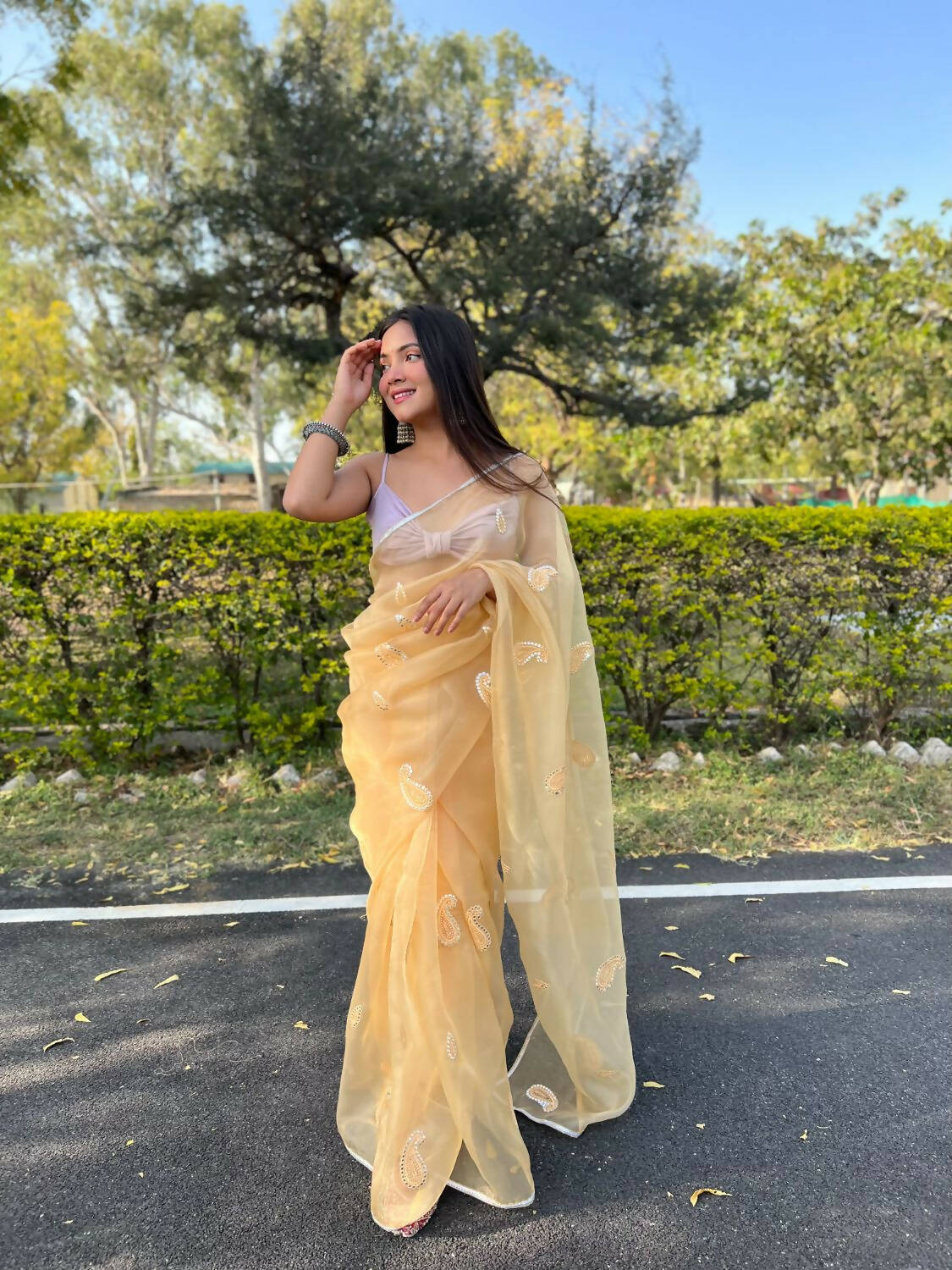 Vamsee Yellow Organza Saree