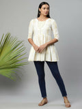 Ahalyaa Women Off White Beautiful Pure Cotton Printed Tunic