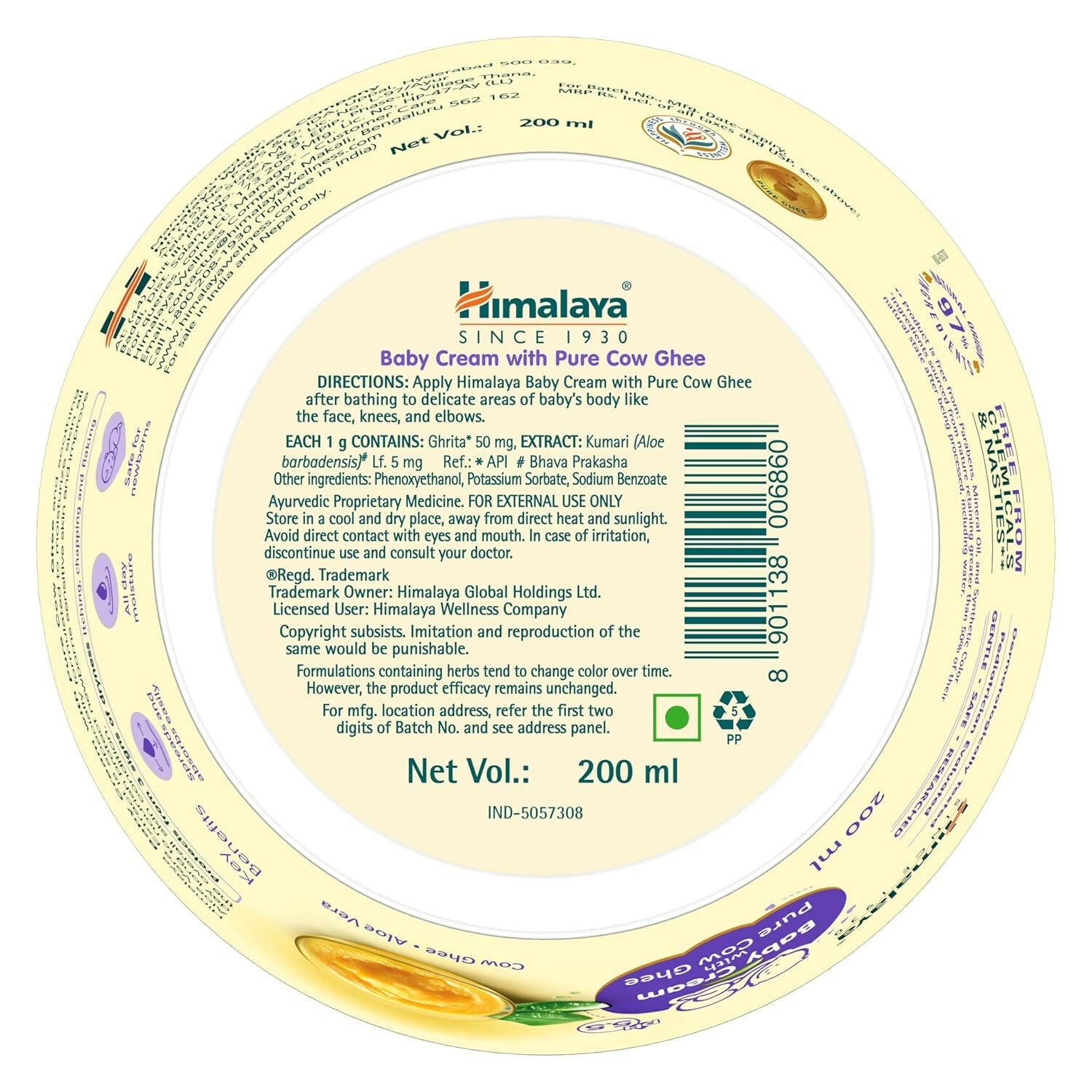 Himalaya Baby Cream with Pure Cow Ghee & pH5.5 For Dry & Sensitive Skin