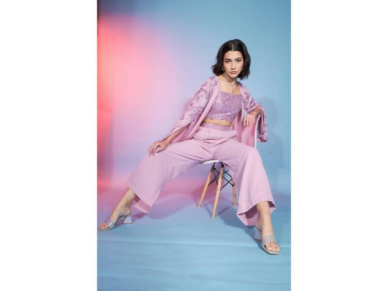 Pink Georgette Sequence With Thread Designer Co-Ord Set - Flory