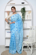 Very Much Indian Jamdhani Cotton Saree - Powder Blue