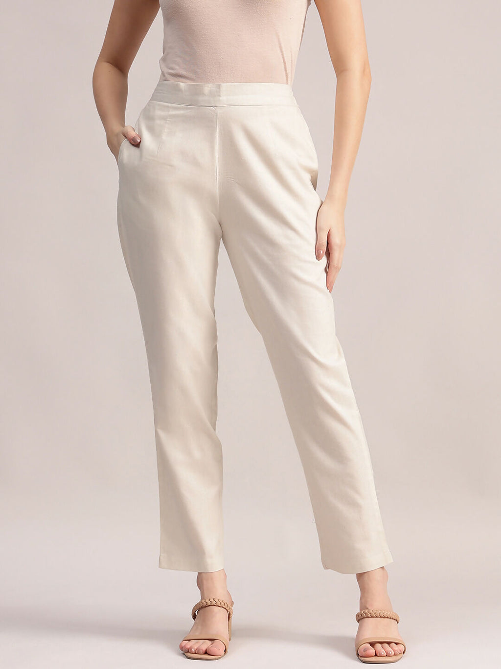 Aavyora Women's Off-White Embroidered Cotton Flex Co-Ord Set