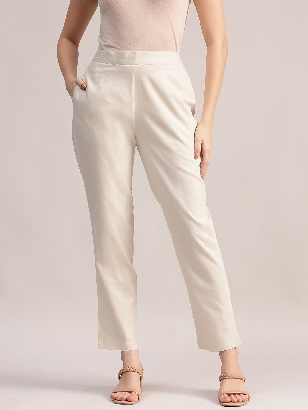 Aavyora Women's Off-White Embroidered Cotton Flex Co-Ord Set
