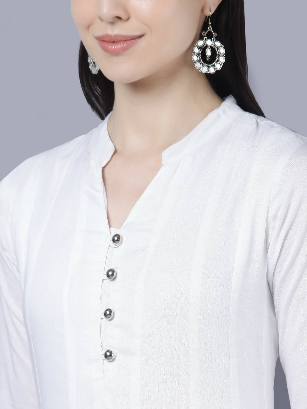 Myshka Women White Anarkali Kurta With Dupatta