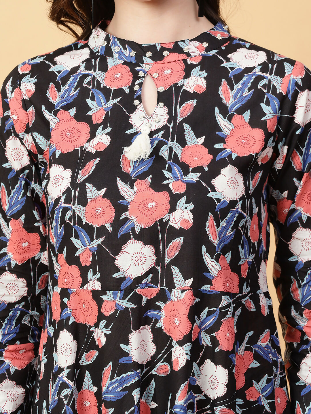 Joban Fashion Black Cotton Printed & Hand Work Dress