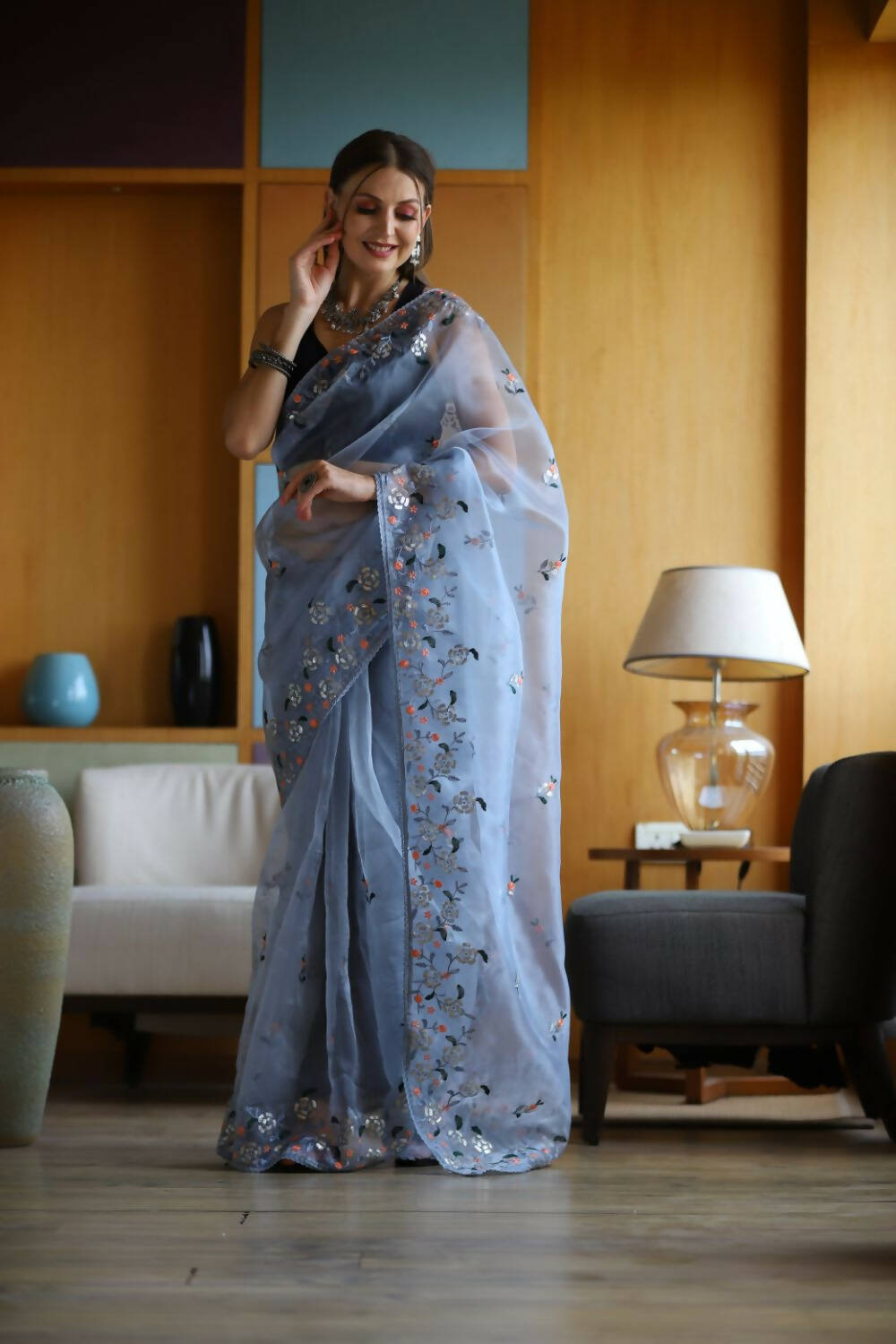 Vamsee Blue Organza Saree