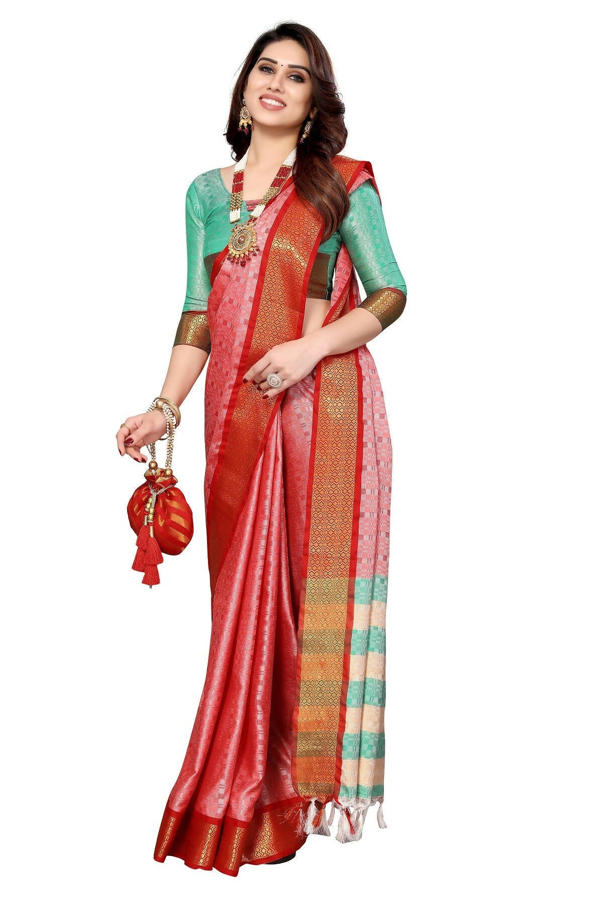 Vamika Weaving Pink Cotton Silk Saree
