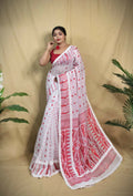 Exclusive Collection Beautiful White Red Jaal Jamdani Saree