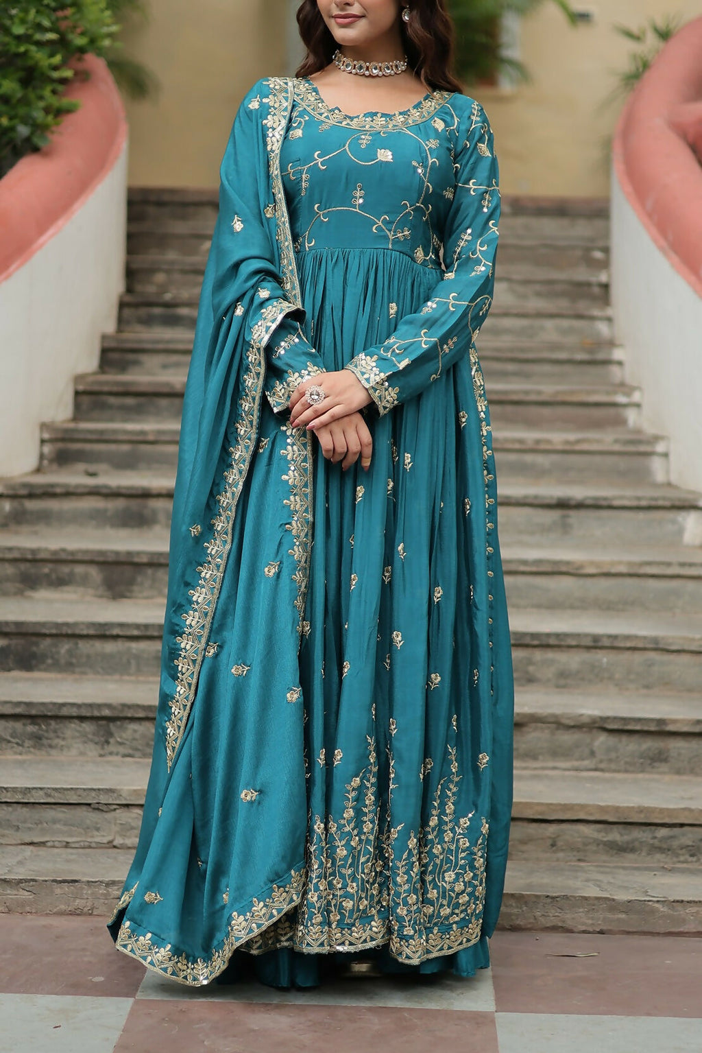 Joban Fashion Blackchinon Sequence Embroidery Work Kurta Set