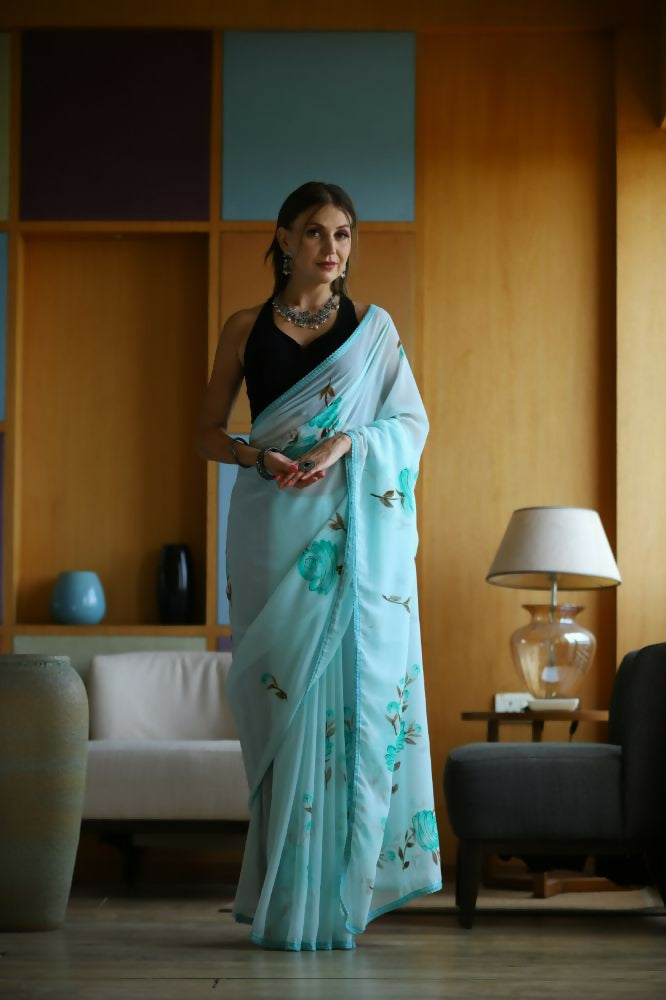 Vamsee Laxmi Blue Georgette Saree